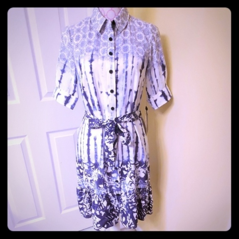 Peter Som button down wrap white blue dress size 4 NEW